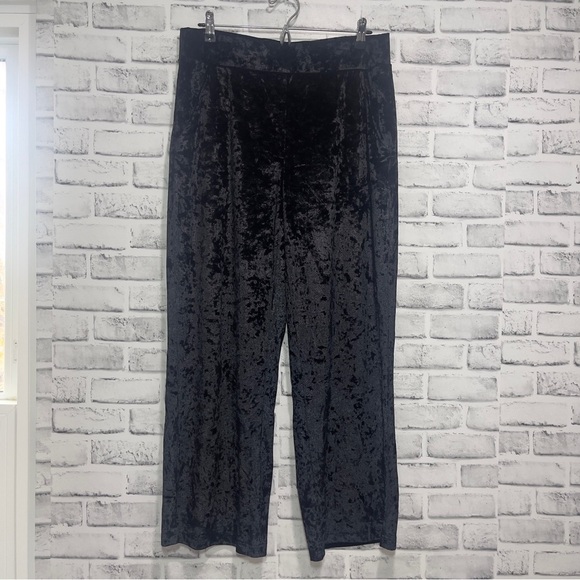 Serra Black Velvet Wide Leg Slant Pockets Pull On Pants Large - Picture 1 of 7